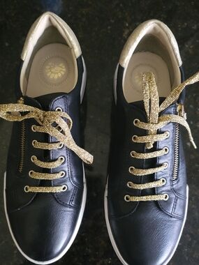 Caprice Black Leather Gold Zip Comfort Trainers Sneakers